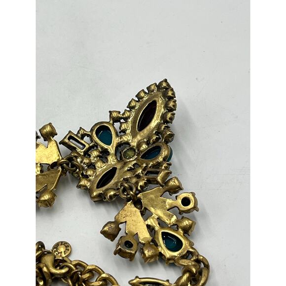 J. Crew Vintage Art Deco Blue Brown Rhinestone Stacked Statement Necklace - Picture 10 of 10
